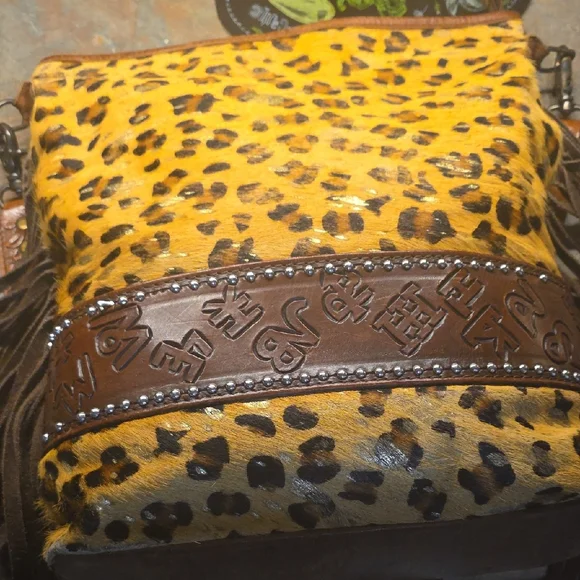 American Darling Leopard and Brown Fringe Shoulder Bag - Picture 2 of 10